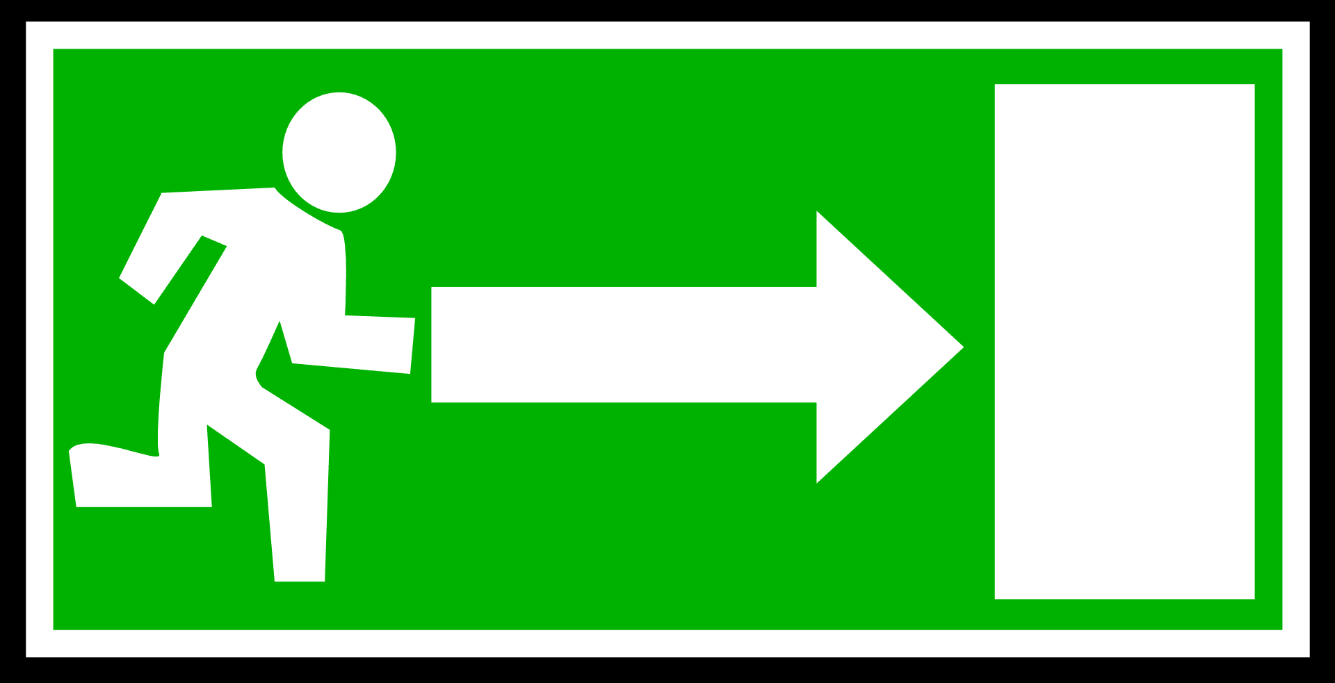 Graphic of person running toward exit door